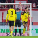 Jobe Bellingham kiallitva a Borussia Dortmund dontetlent jatszott Freiburggal a Bundesligaban