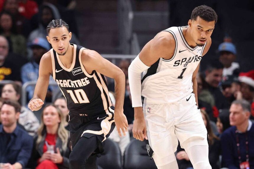 NBA osszefoglalo Wembanyama 100 meccsen blokkot jegyzett a Spurs Hawks ellen